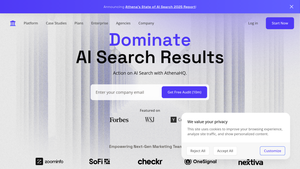 AthenaHQ landing page for technical GEO automation platform