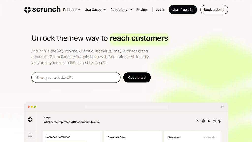 Scrunch AI landing page for enterprise AI search analysis platform