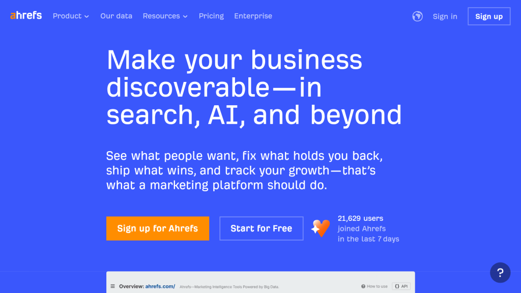 Ahrefs Brand Radar landing page featuring AI visibility tracking on a 470M+ prompt dataset