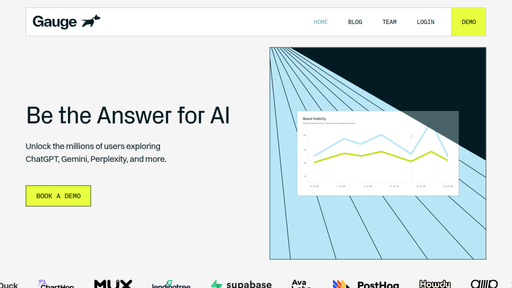 Gauge AI visibility platform landing page featuring competitive intelligence and GEO analytics dashboard