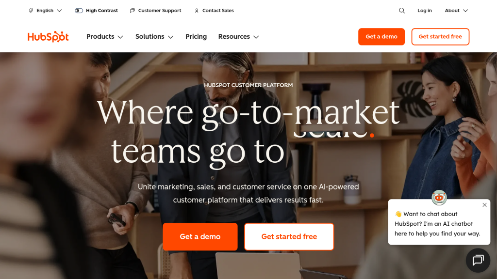 HubSpot AEO Grader landing page featuring a free AI visibility diagnostic across ChatGPT, Perplexity, and Gemini