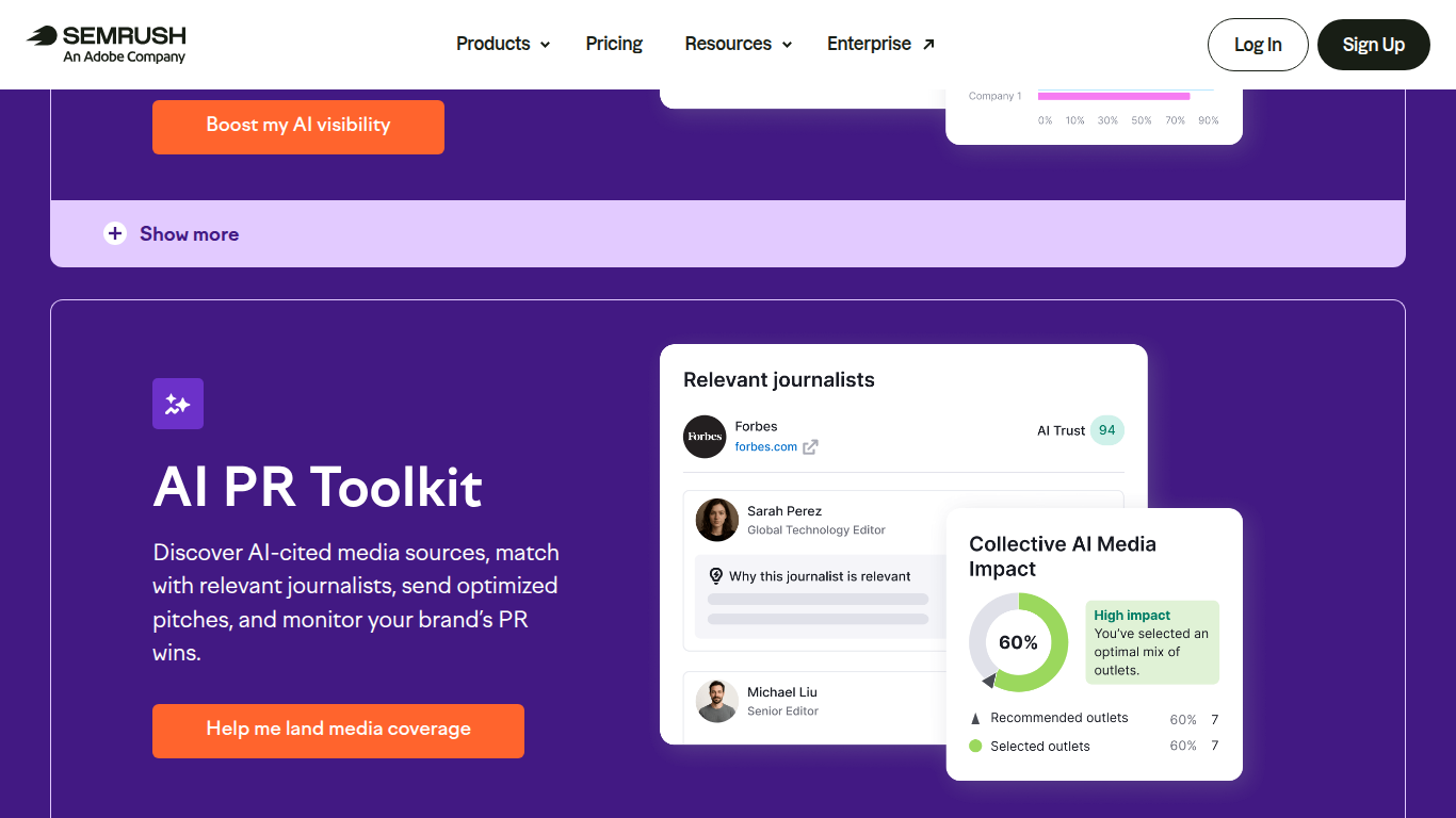 Semrush AI Toolkit landing page — AI visibility add-on for Semrush subscribers