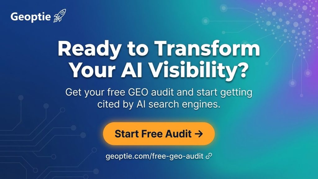 Call-to-action banner promoting Geoptie's free GEO audit for AI search visibility