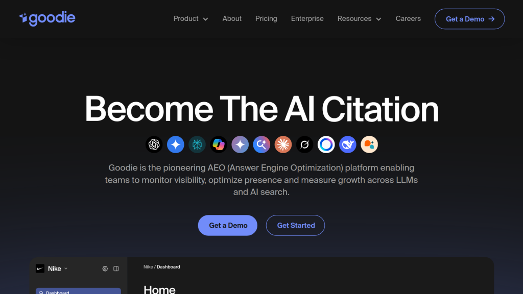 Goodie AI landing page for enterprise generative engine optimization