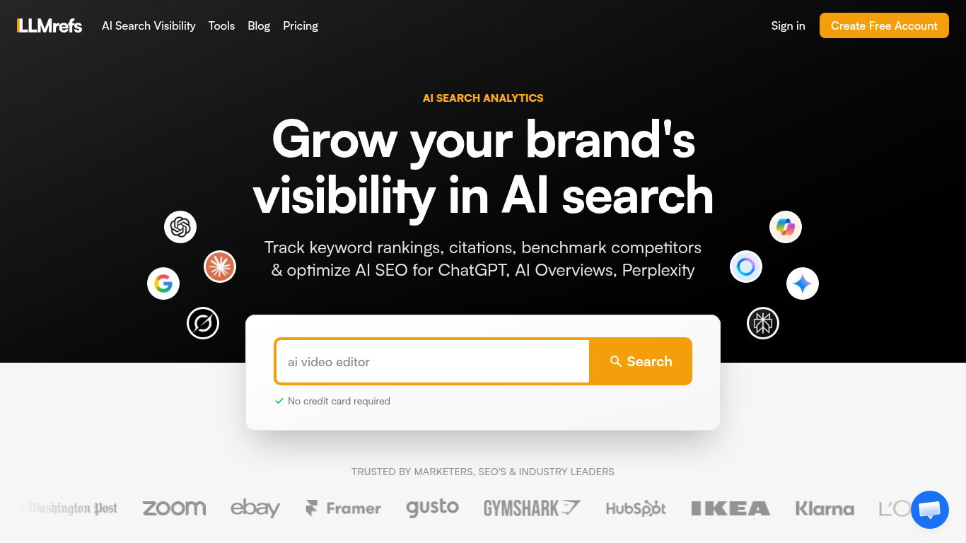 LLMrefs landing page: keyword-led AI search analytics on a single plan