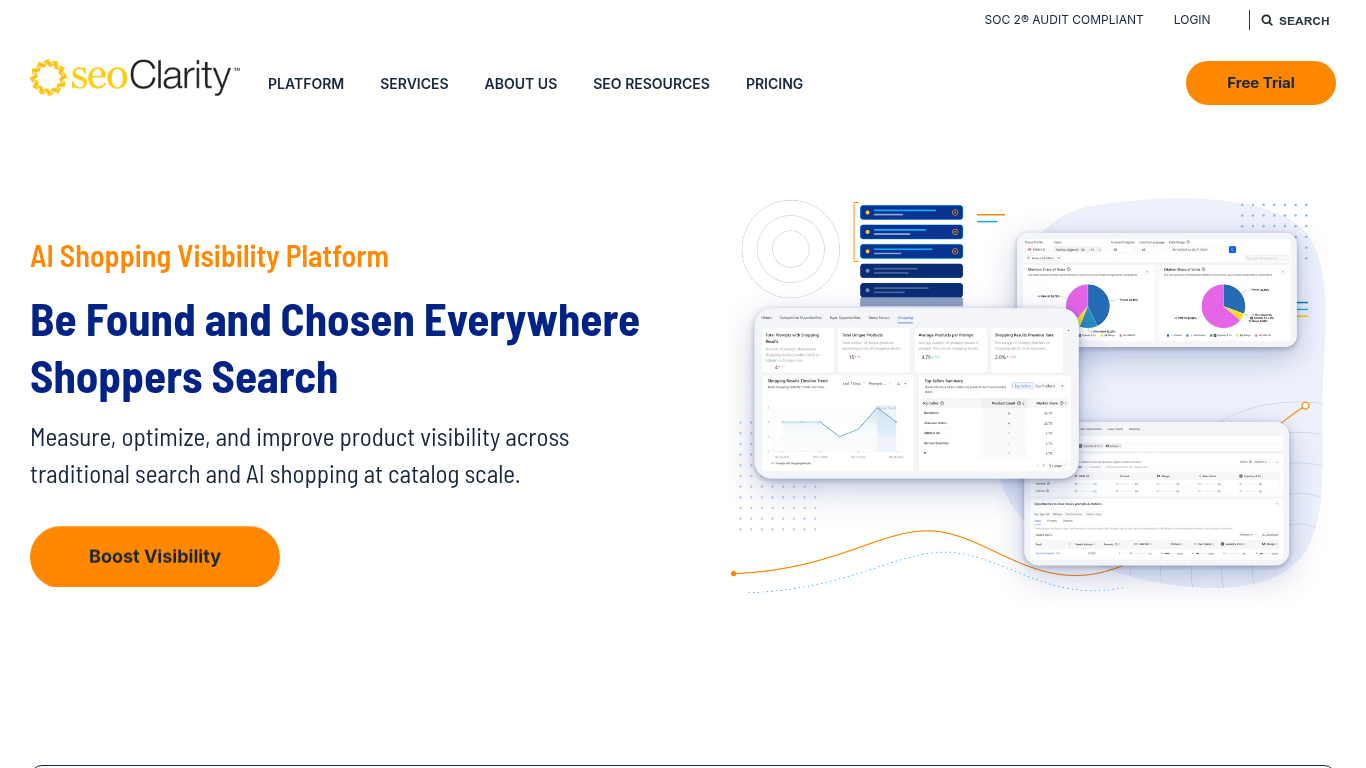 seoClarity homepage: enterprise search and AI shopping visibility platform